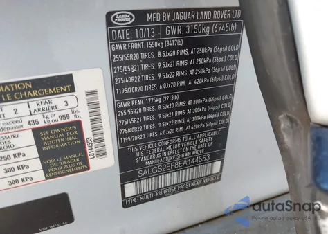 2014 Land Rover Range Rover 5.0L V8 Supercharged/5.0L V8 Supercharged Ebony Edition z USA, uszkodzony, nr VIN SALGS2EF8EA144553